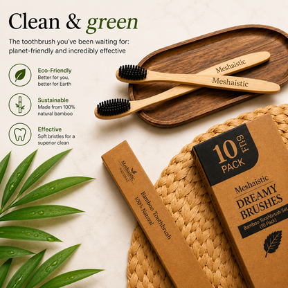 Mishaistic Boar Bristle & Bamboo Toothbrush (10 Pack)