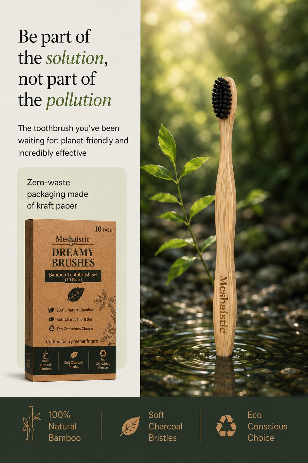 Mishaistic Boar Bristle & Bamboo Toothbrush (10 Pack)