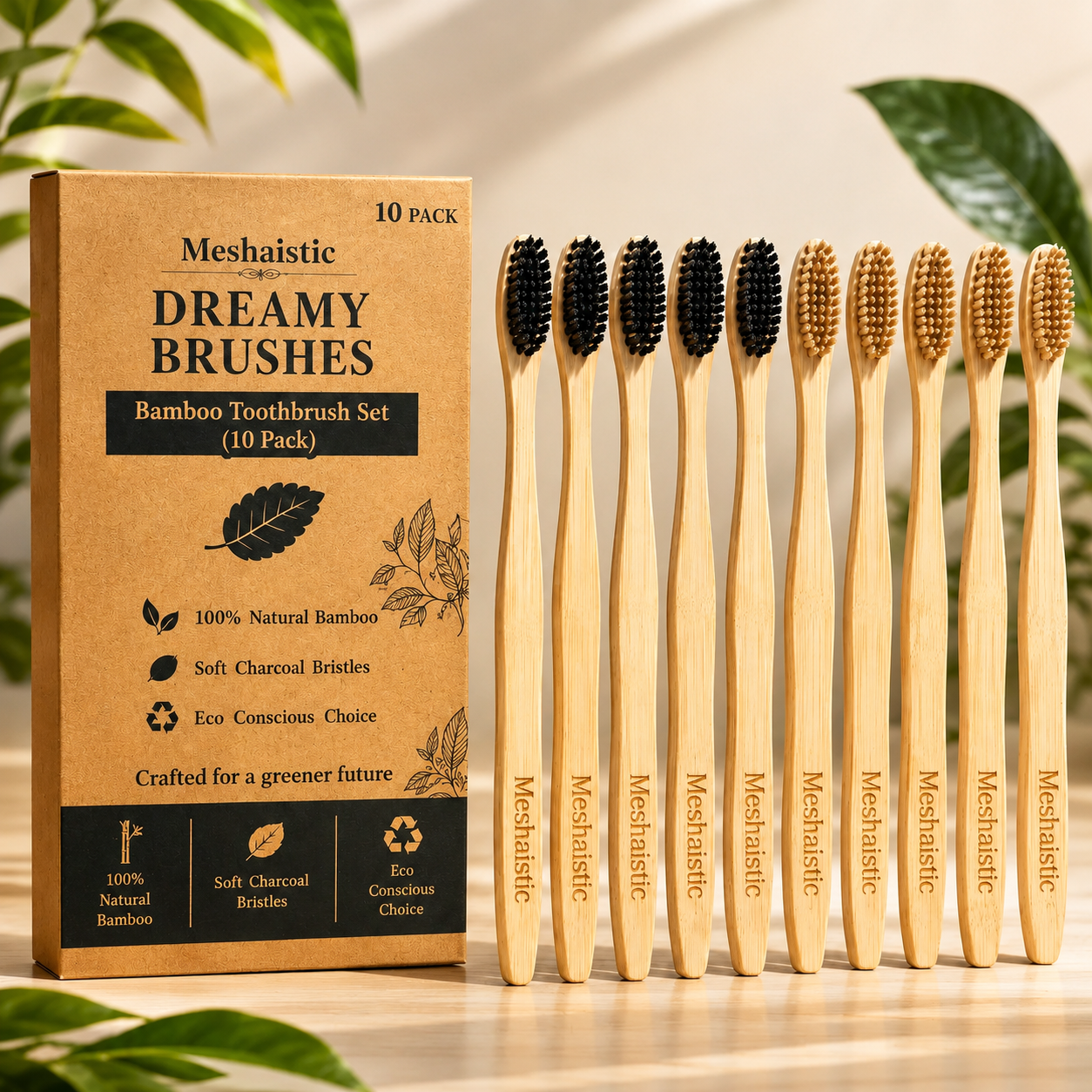 Mishaistic Boar Bristle & Bamboo Toothbrush (10 Pack)